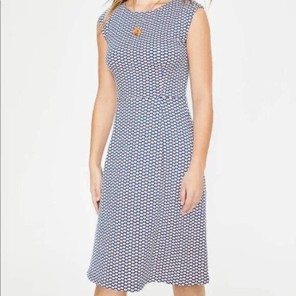 Boden Marina Floral Jersey Sleeveless Dress Size 6R Blue Red White Modest